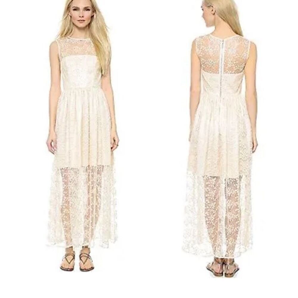 NEW Jill Stuart Lace Overlay Sheer Illusion Maxi Dress 8 Fairy Romantic Ethereal
